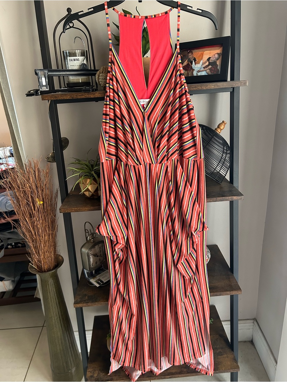 BCBGeneration Red Multi-Striped Sleeveless Maxi Dress